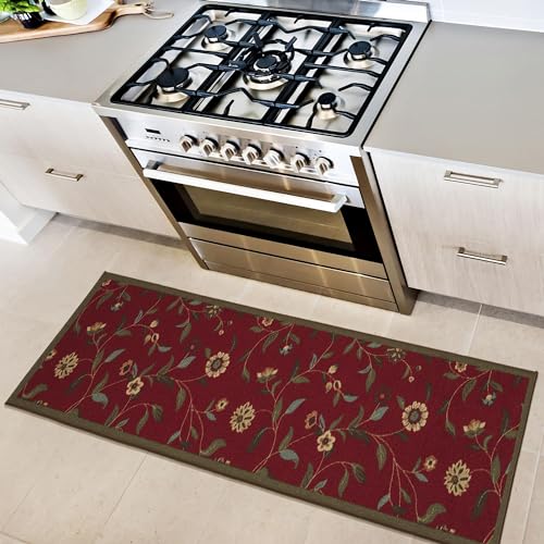 Ottomanson Passatoia Dal Design Contemporaneo Con Motivo Foglie, Collezione Ottohome, Fondo In Gomma, 50 Cm X 150 Cm, Colore: Rosso