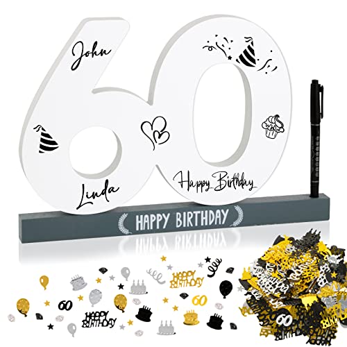Bofunx Centrotavola Compleanno Con Coriandoli Compleanno 60 Anni Libro Degli Ospiti In Legno Coriandoli Happy Birthday Decorazione Di Compleanno Anniv