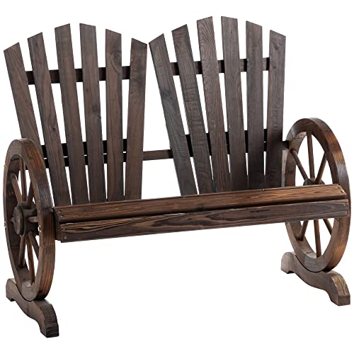 Outsunny Panchina Da Giardino In Legno, Panca Da Giardino Stile Rustico Country Con Braccioli A Ruota Di Carro, 108X66X95Cm, Colore Legno