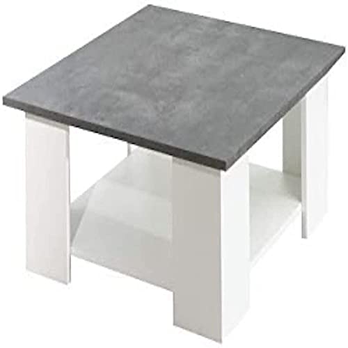 Symbiosis Square Tavolino Quadrato, Bianco Ed Effetto Cemento 67X67X30,5 Cm