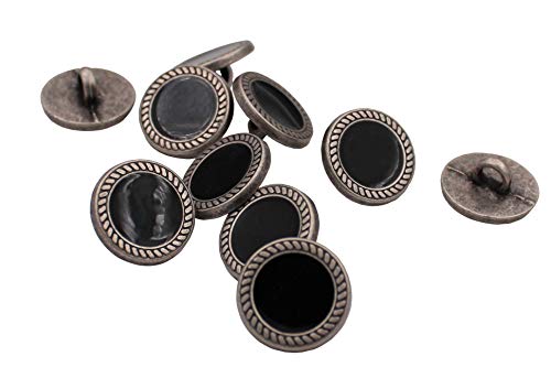 Incantevoli Piccoli Bottoni In Argento Con Metallo Nero, 13 Mm (10 Pezzi)