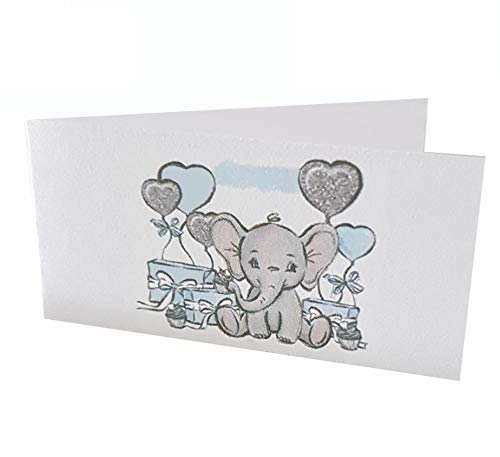 Giomel Bigliettini Battesimo Bomboniera Sacchetti Confetti Bimbo Celesti Sacchetti Confetti Elefantino Nascita Compleanno 50 Pz 2,5X4,75 Cm Chiuso (Ce