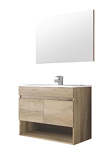 13Casa Oslo V01 Set Mobile Bagno Con Specchio, 80 X 45 X 64 Cm, Avana
