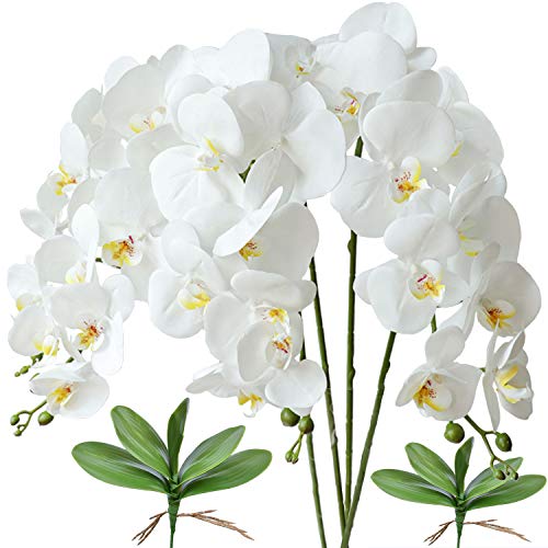Fagushome 4 Pz Fiori E Foglie Orchidea Phalaenopsis Artificiali 80Cm Con 2 Pz (4)