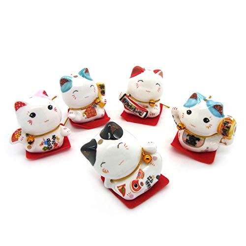 Set Di 5 Gatti Cinesi Portafortuna, In Ceramica, Decorazione, Ceramica, 131073