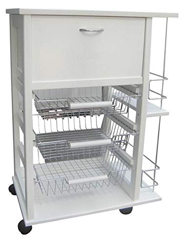 Maslegno Vesuvio - Carrello Da Cucina Con Cassetto Per Pane E Portabottiglie Laccato Tortora