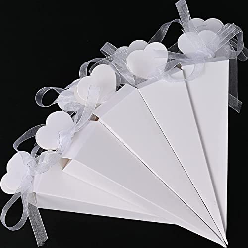Auped 100 Pz Scatola Di Caramelle A Cono Viene Fornito Con Nastro Bianco Per Scatola Scatolina Bomboniere Segnaposto Per Compleann, Battesimo, Comunio