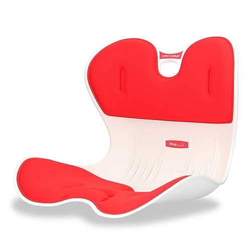 Pmk Grupo - Sedile Ergonomico Schienale Lombare Per Sedia Da Ufficio, Pavimento, Divano, Auto - Cuscino Correttore Postura Schiena Compatto - Rosso -