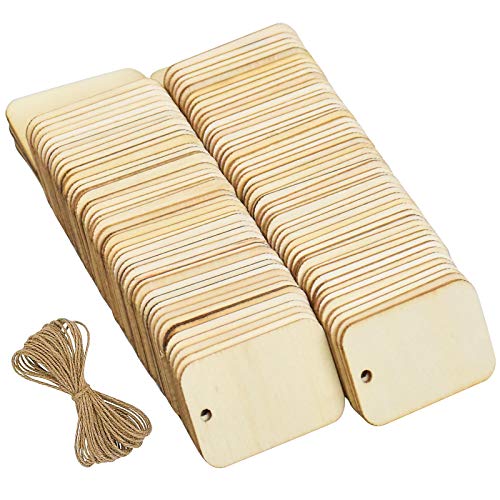 100 Pezzi Etichetta In Legno, Tag Regalo In Legno Rettangolari Con Fori, Targhette Legno In Bianco Con Spago In Luta Per Pittura, Fai Da Te, Decorazio