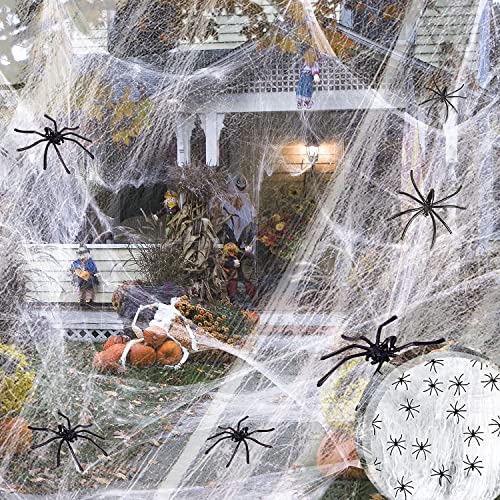 Dongszq Ragnatele Di Halloween,Ragni Finti,100G Spider Web +30 Finti Ragni,25 Metri Quadrati Estensibile,Adatta Per Decorazioni Di Halloween,Feste Di