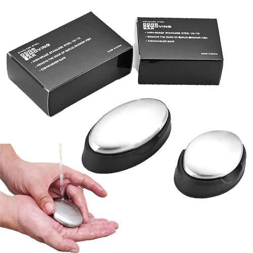 Dxia 2Pcs Finger Fresh Saponetta In Acciaio Inox, Saponetta Rimuovi Odore In Acciaio Inox Lucidato Opaco, Saponetta Da Cucina Con Vassoio Base, Odore