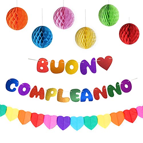 Striscioni Buon Compleanno Festone Buon Compleanno Banner Bandiera Bandierine Happy Birthday In Italiano Ghirlanda Di Cuore Sfere Di Carta Addobbi Set
