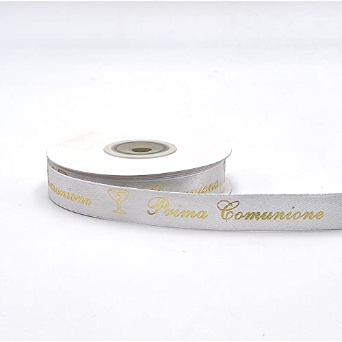 Bomboniere Nastro Doppio Raso Scritta Oro Prima Comunione 15 Mm X 25 Metri