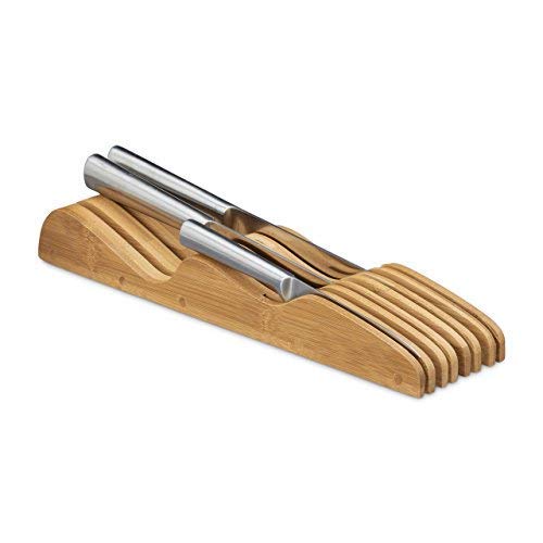 Relaxdays Ceppo Portacoltelli/Per Coltelli, Posto Per 7 Coltelli, Coltelli Non Inclusi, Misure Hbt: Ca 5 X 9,5 X 40 Cm, Colore Naturale