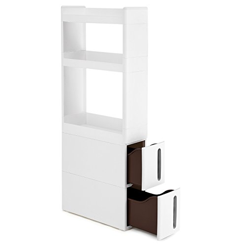 Songmics Armadio Da Incasso Stretto A 3 Ripiani E 2 Cassetti Con Ruote Per Cucina, Bagno E Cantina, Largo 17 Cm, Bianco Kfr06Wt