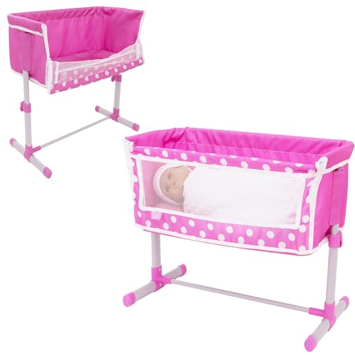 Dolly Tots Culla Per Bambole Beside Me| Lettino Bambole Pieghevole Rosa | Culla Giocattolo Per Bambole | Accessori Per Bambole | Passeggini E Carrozzi