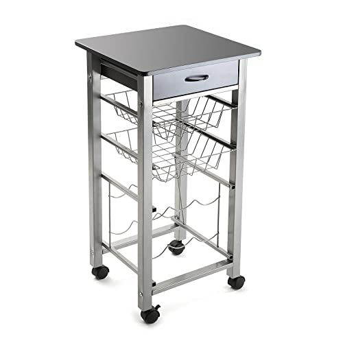 Versa Leicester Carrello Cucina E Portabottiglie Con Ruote E Cassetti, Mobile Cucina, Misure (A X L X L) 82 X 40 X 40 Cm, Legno E Metallo, Colore Grig