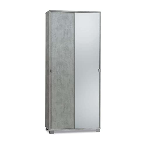 Sarmog Armadio Multiuso Due Ante Scorrevoli Con Specchio Beton Cemento 82X41X H190 Cm