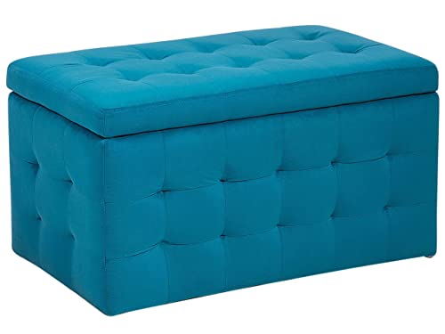 Pouf Cassapanca Imbottito In Velluto Blu Navy Stile Chesterfield Michigan