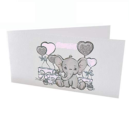 Giomel Bigliettini Battesimo Bomboniera Sacchetti Confetti Bimba Rosa Sacchetti Confetti Elefantino Nascita Compleanno 50 Pz 2,5X4,75 Cm Chiuso (Rosa)