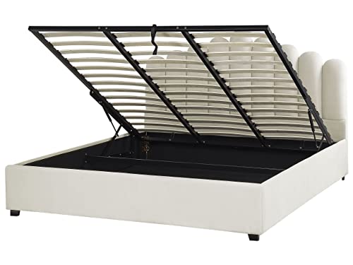 Letto Contenitore Velluto Bianco Sporco 180 X 200 Cm Testata Alta A Conchiglia Vincennes