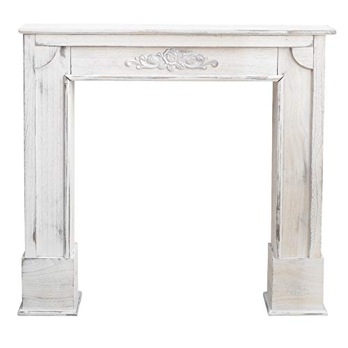 Rebecca Mobili Cornice Decorativa Shabby, Caminetto Finto Legno, Bianco, Design Vintage, Living - Misure 100 X 105 X 21 Cm (Hxlxp) - Art. Re4863