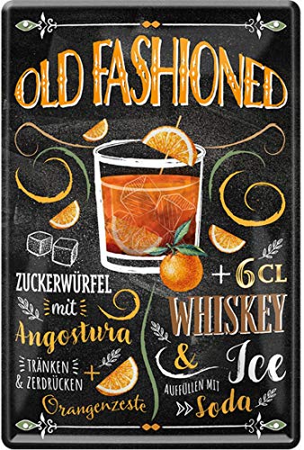 Old Fashioned 1838 - Targa Decorativa In Metallo Con Scritta "Whiskey Angostura", 20 X 30 Cm