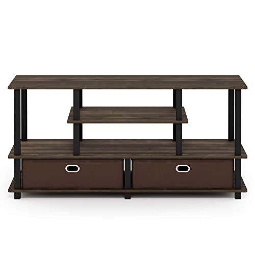 Furinno Jaya Mobile Porta Tv, Legno, Marrone (Columbia Walnut/Black/Dark Brown), 39.5 X 120.98 X 57.89 Cm