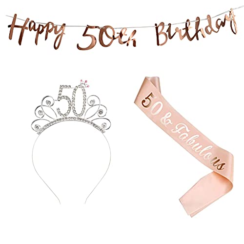 50 Compleanno Fascia Oro Rosa 50 Anni Di Compleanno Donna Tiara Birthday Corona Per Compleanno 50 Coroncina Di Compleanno Happy Birthday Banner Decora