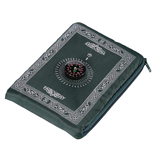 Anlising Islamic Travel Prayer Mat, With Compass Pocket Sized Carry Bag And Attached Compass Prayer Rug Portable Polyester 60 * 100Cm Green