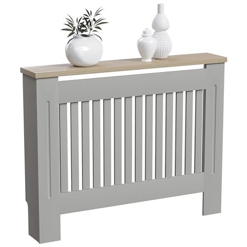 Vida Designs Arlington Copertura Per Termosifone In Mdf Laccato, Con Doghe, Grill, Ripiano Superiore In Legno, Misura Media, Holz, Grigio, Medium