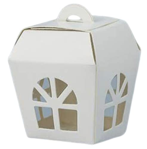 Aurora Store 50 Scatole In Cartone Bianco Lanterna Con Finestra 5X5X7 Cm Bomboniera Matrimonio Comunione Battesimo