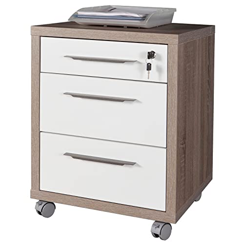 Composad | Cassettiera Della Linea Disegno Con 3 Cassetti E Ruote, Cassettiera Ufficio Sotto Scrivania, (Lxaxp) 48,60X63,10X45,20 Cm, Colore Rovere So