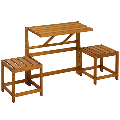 Outsunny Set Da Giardino 2 In 1, Tavolo E Sedie Da Giardino O Panca Da Giardino Per 2 Persone In Legno Di Larice Color Teak