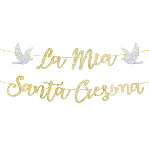 Deomor Ghirlanda Cresima Striscione La Mia Santa Cresima Addobbi Confirmation Di Carta Oro Festone Decorativo Per Comunione Cresima Battesimo (Oro)