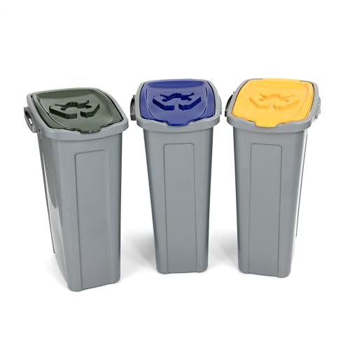 Duplast Du-75801 Tris Pattumiera Per Raccolta Differenziata Salvaspazio, Grigio, 35 X 25 X 53 Cm, 3 Unità