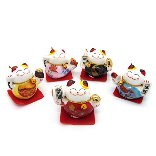 Set Di 5 Gatti Cinesi Portafortuna, In Ceramica, Decorazione, Ceramica, 131049