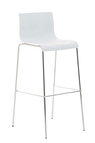 Clp Sgabello Bar Hoover In Polipropilene I Sgabello Fisso Alto In Metallo I Sedia Sgabello Impilabile Con Schienale, Colore:Bianco, Colore Del Telaio: