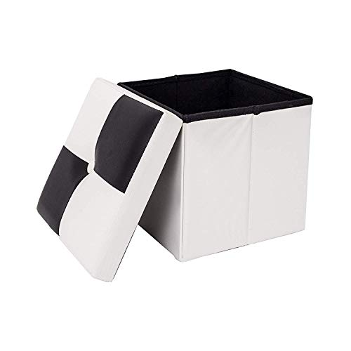 Rebecca Mobili Puff Baule Bianco E Nero, Imbottito, Urban, Salotto Camera Da Letto - Misure 30 X 30 X 30 Cm (Hxlxp) - Art. Re4258