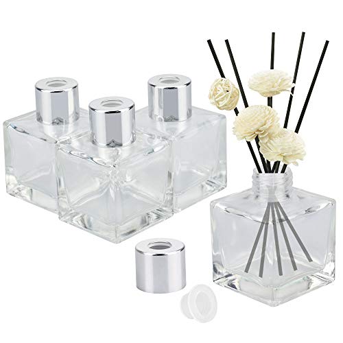 Emageren 4 Pezzi Bottigliette Di Vetro Per Bastoncini Profumati Bottiglie Quadrate In Vetro Bottiglie Di Diffusore In Vetro Contenitore Per Oli Essenz