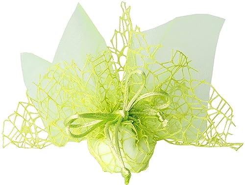 Puntocasastore 20 Pz Sacchetto Portaconfetti Bomboniera Polycotton Rete + Velo Organza + Nastro Autotirante Verde Mela