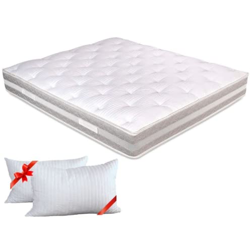 Evergreenweb - Materasso Matrimoniale 160X200 Alto 25Cm Con Topper Memory Foam Med Sfoderabile + 2 Cuscini Letto Gratis Lastra In Waterfoam Ortopedico
