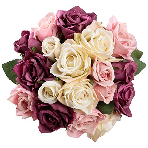 Famibay Fiori Artificiali Rose 18Pcs Rose Finte Rosa E Fucsia Bouquet Fiori Seta Per Matrimonio Mazzi Di Fiore Fai Da Te Composizione Floreale Centrot