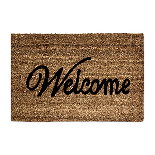 Relaxdays Zerbino In Fibra Di Cocco, Tappetino Ingresso Con Scritta Welcome, Interni E Esterni 60 X 40 Cm, Naturale Nero, Legno_Composito, Marrone, 50