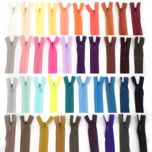 E-Goal - Set Di 39 Cerniere A Colori, Lunghe 25 Cm, In Nylon, Ottime Per Sarti E Sartorie, Cerniera Sottile