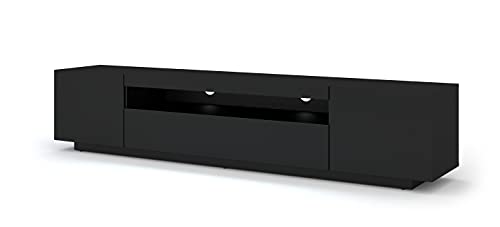 Bim Furniture Aura - Mobile Basso Per Tv, 200 Cm, Da Appendere O In Piedi, Universale, Per Tv, Credenza, Hifi (Nero Opaco Senza Led)