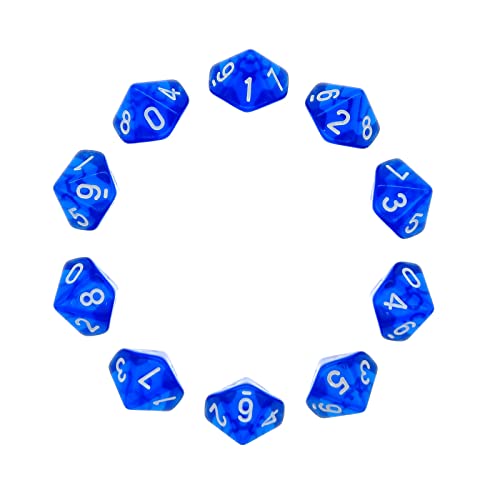 Dadi Poliedrici,10 Pcs D10 Dadi Per Dnd Mtg Rpg Dungeons And Dragons 20Mm Blu Trasparente