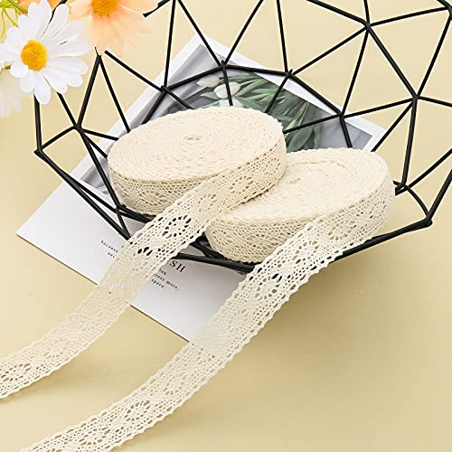 Dahi 26M Nastro In Pizzo Di Cotone Beige Nastro Decorativo In Pizzo 2.5Cm Per Matrimonio, Decorazione Fai Da Te Colore Beige-A