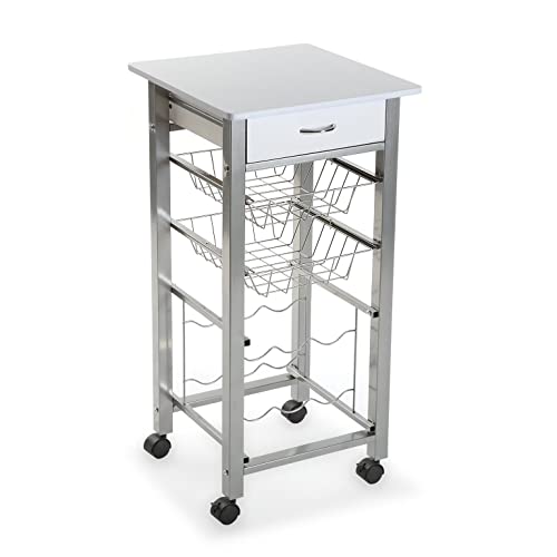 Versa Leicester Carrello Cucina E Portabottiglie Con Ruote E Cassetti, Mobile Cucina, Misure (A X L X L) 82 X 40 X 40 Cm, Legno E Metallo, Colore Bian