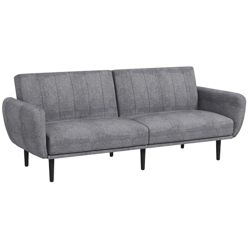 Homcom Divano Letto 3 Posti Con Schienale Reclinabile A 3 Livelli, Divano Moderno In Tessuto E Gambe In Legno, 208X84X82Cm, Grigio